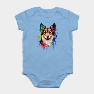 Colorful Dog Digital Watercolor Portrait Baby Bodysuit